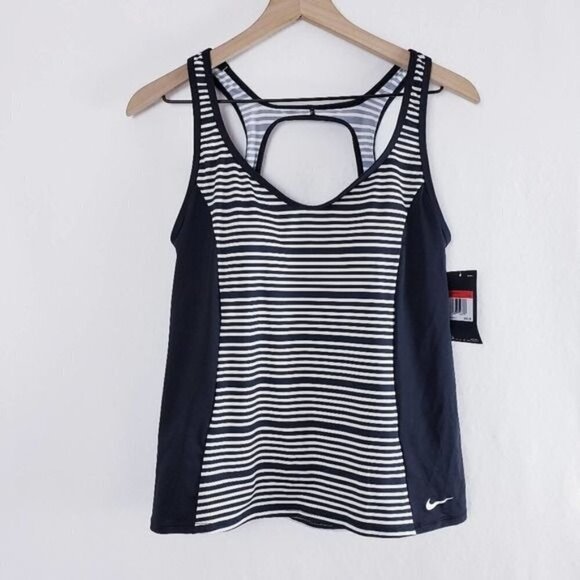 Nike‎ New Tankini Swim Top Key Hole Racerback V-neck Black Swimsuit Top NWT sz S - Picture 6 of 9